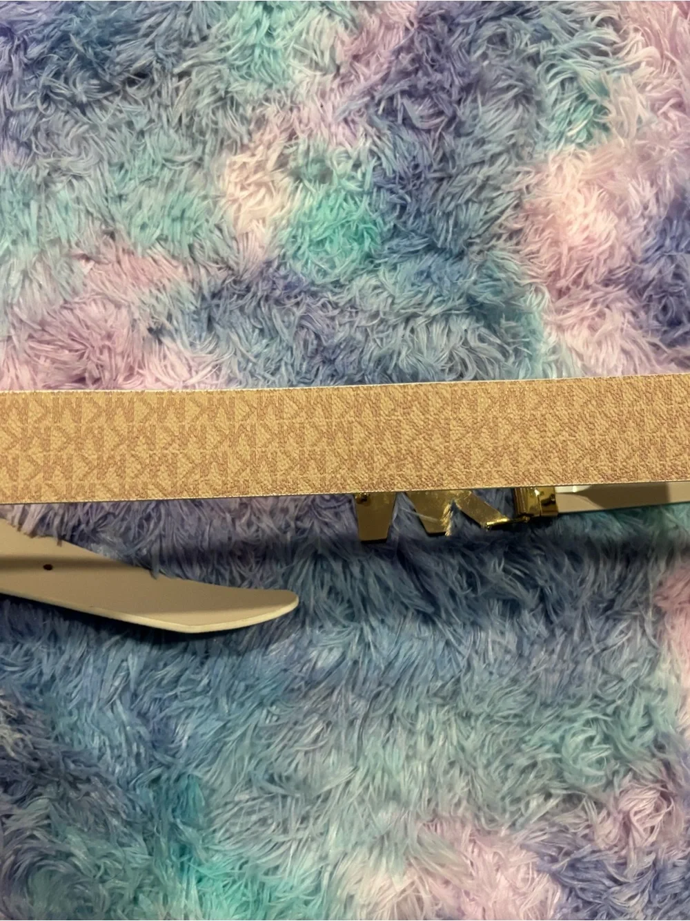Michael Kors Beige and Gold MK Logo Belt